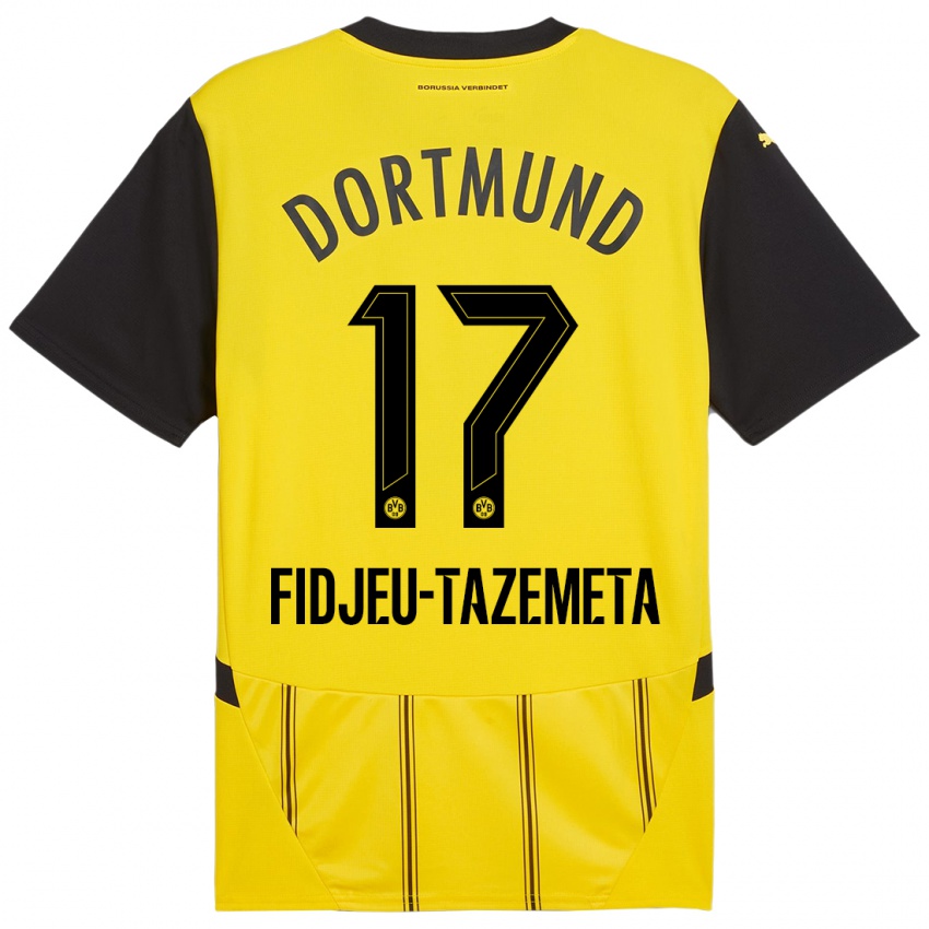 Kinder Thierry Fidjeu-Tazemeta #17 Gelb Schwarz Heimtrikot Trikot 2024/25 T-Shirt