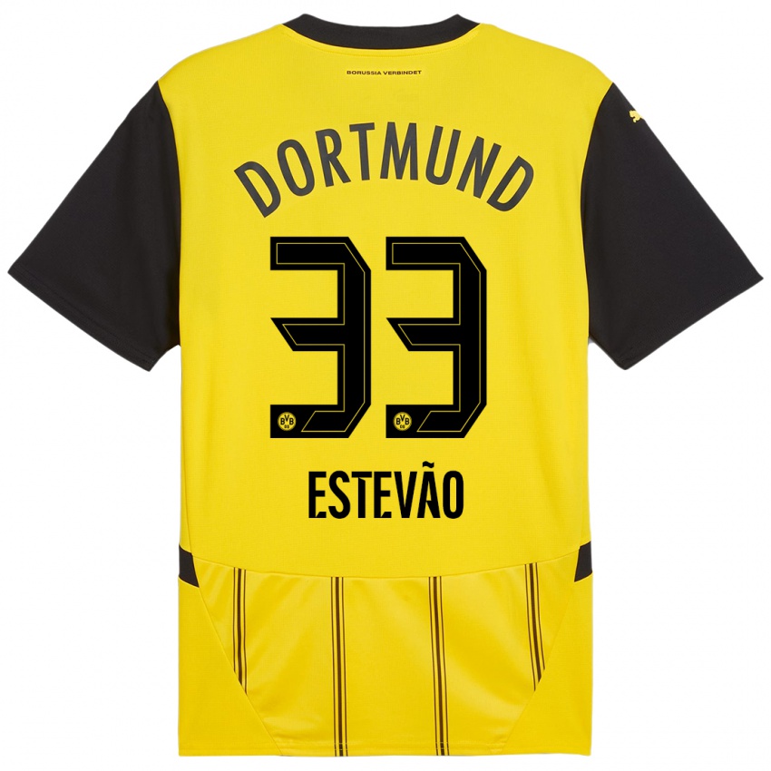 Kinder Tiago Estevão #33 Gelb Schwarz Heimtrikot Trikot 2024/25 T-Shirt