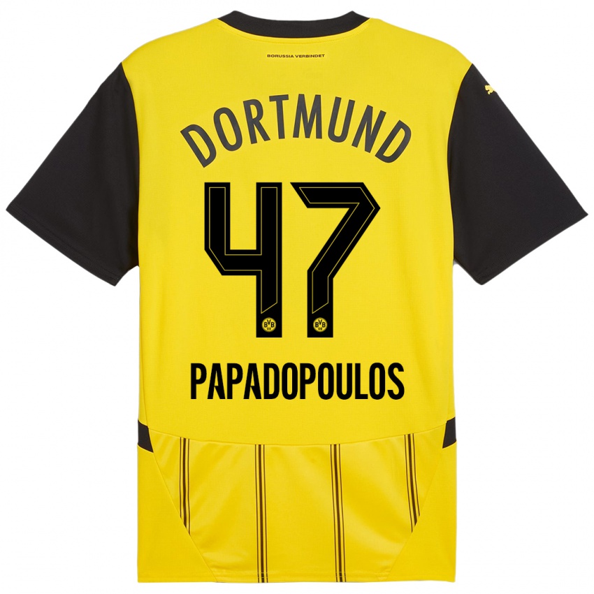 Kinder Antonios Papadopoulos #47 Gelb Schwarz Heimtrikot Trikot 2024/25 T-Shirt