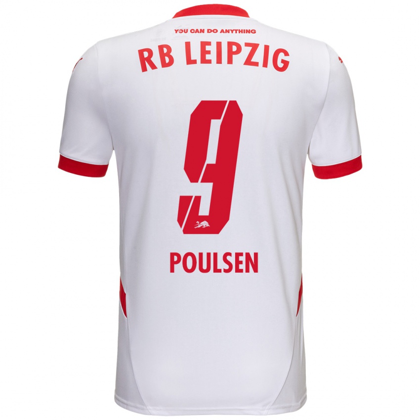 Kinder Yussuf Poulsen #9 Weiß Rot Heimtrikot Trikot 2024/25 T-Shirt