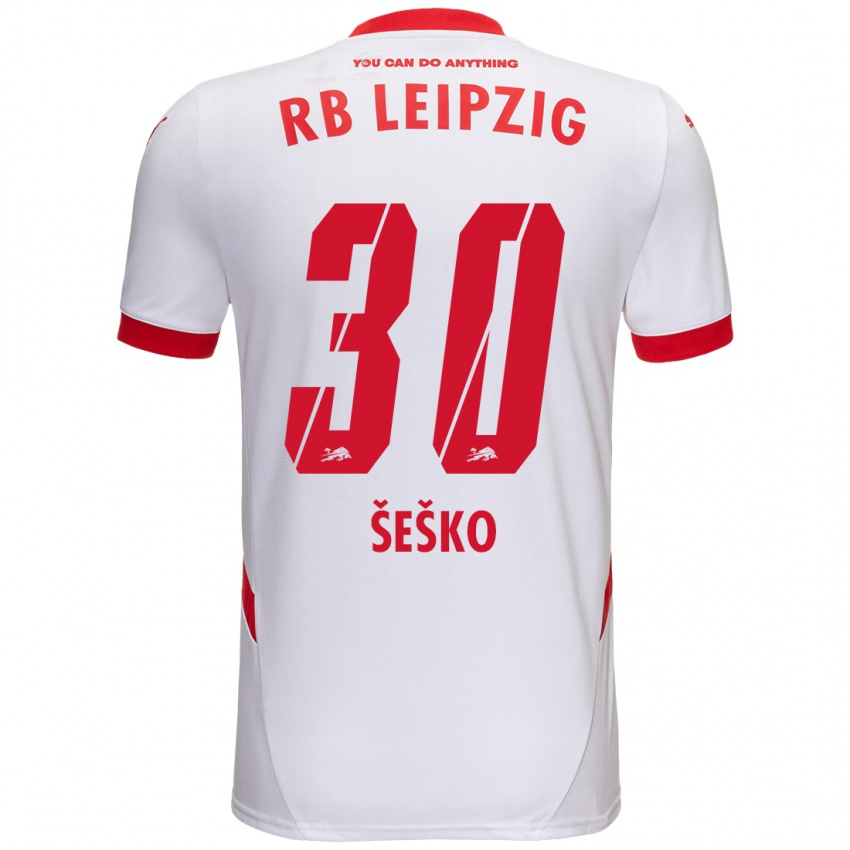 Kinder Benjamin Sesko #30 Weiß Rot Heimtrikot Trikot 2024/25 T-Shirt