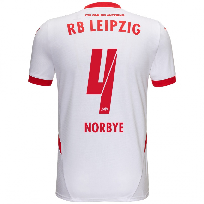 Kinder Jonathan Norbye #4 Weiß Rot Heimtrikot Trikot 2024/25 T-Shirt