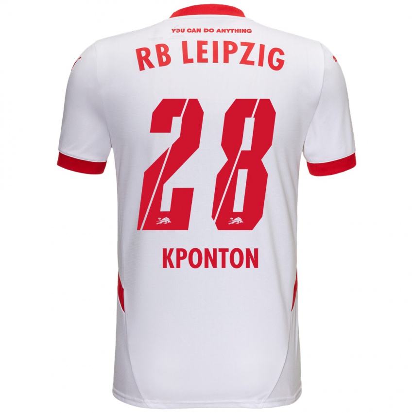 Kinder Marwan Kponton #28 Weiß Rot Heimtrikot Trikot 2024/25 T-Shirt