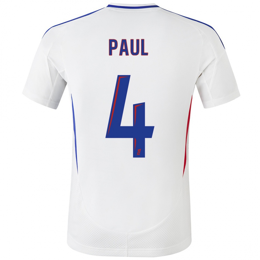 Kinder Paul Akouokou #4 Weiß Blau Heimtrikot Trikot 2024/25 T-Shirt