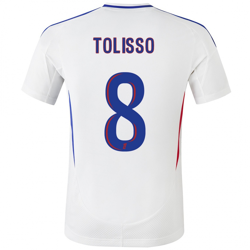 Kinder Corentin Tolisso #8 Weiß Blau Heimtrikot Trikot 2024/25 T-Shirt