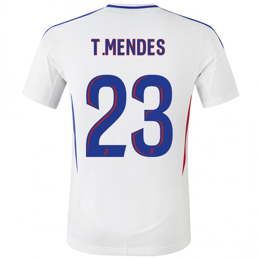 Kinder Thiago Mendes #23 Weiß Blau Heimtrikot Trikot 2024/25 T-Shirt