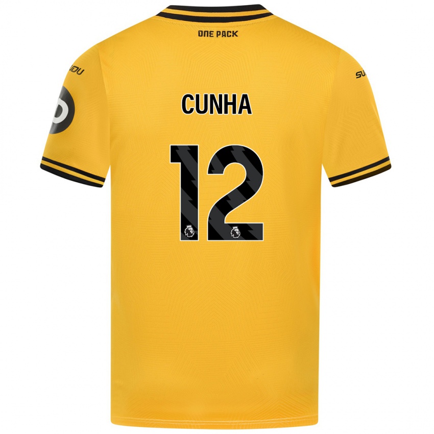 Kinder Matheus Cunha #12 Gelb Heimtrikot Trikot 2024/25 T-Shirt