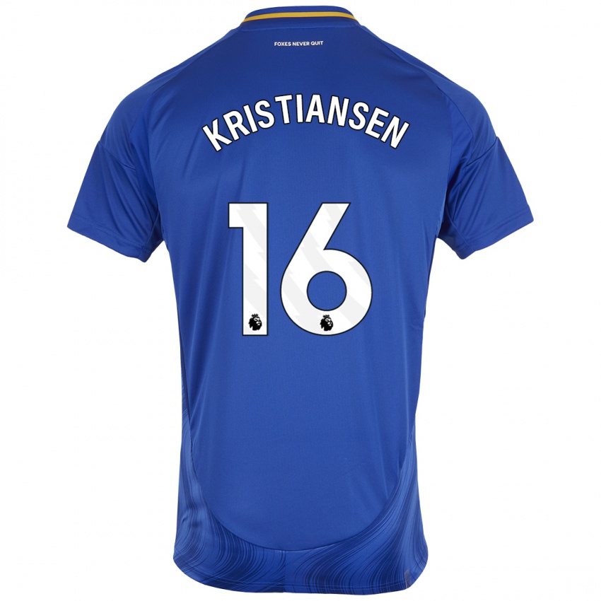 Kinder Victor Kristiansen #16 Blau Weiß Heimtrikot Trikot 2024/25 T-Shirt