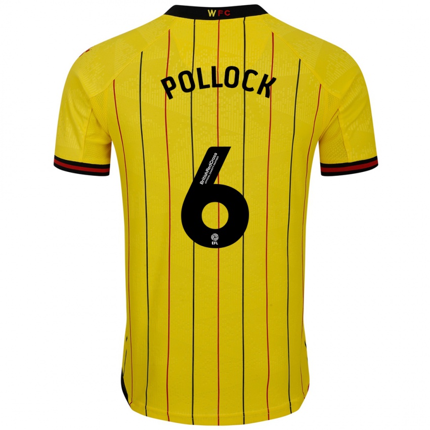 Kinder Mattie Pollock #6 Gelb Schwarz Heimtrikot Trikot 2024/25 T-Shirt