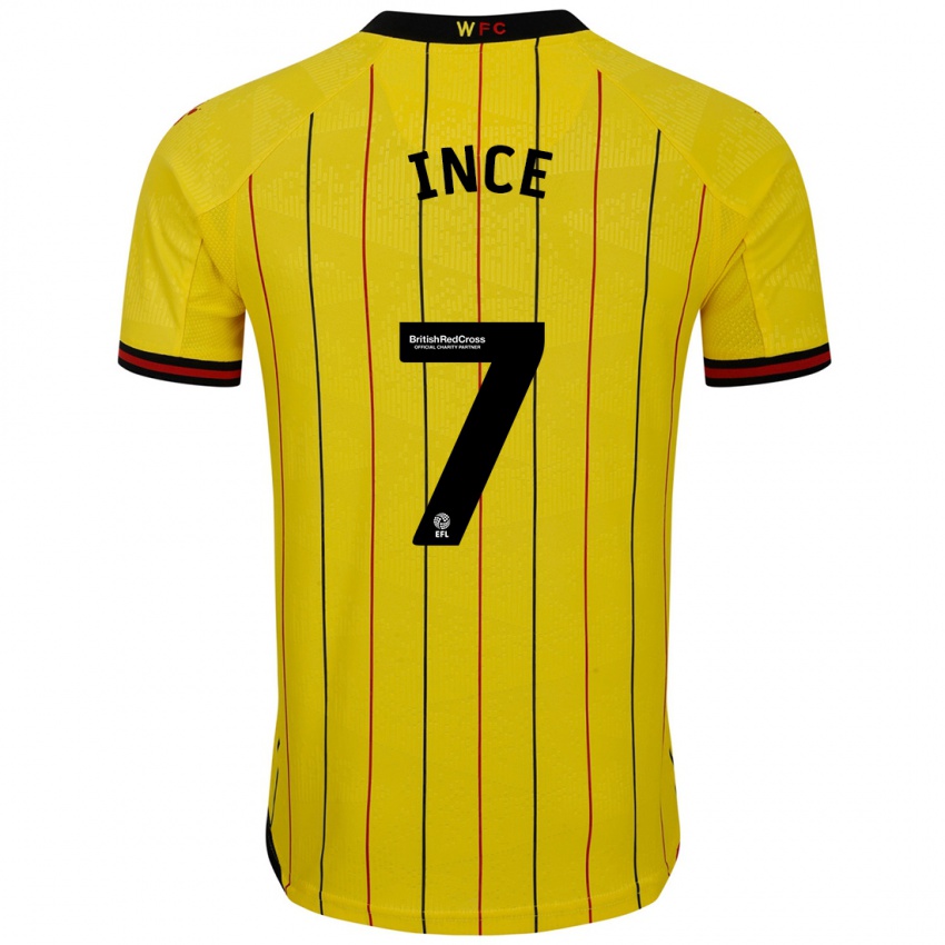 Kinder Tom Ince #7 Gelb Schwarz Heimtrikot Trikot 2024/25 T-Shirt