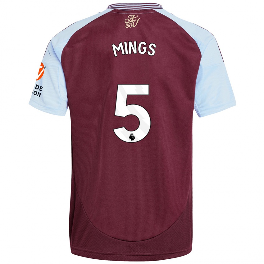 Kinder Tyrone Mings #5 Burgunder Himmelblau Heimtrikot Trikot 2024/25 T-Shirt