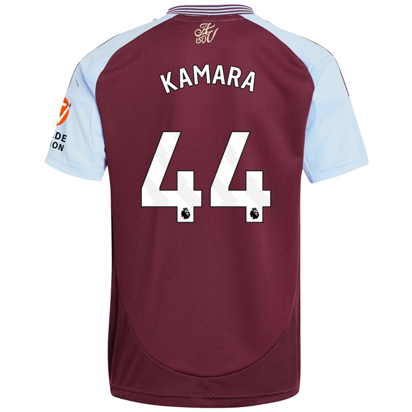 Kinder Boubacar Kamara #44 Burgunder Himmelblau Heimtrikot Trikot 2024/25 T-Shirt