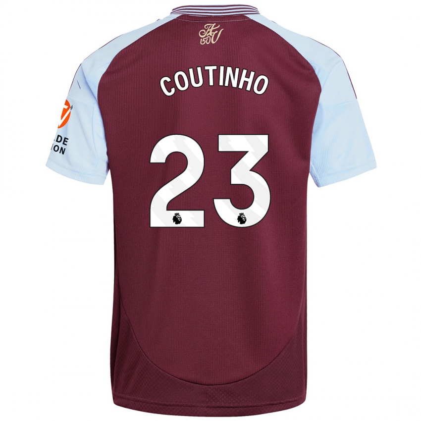 Kinder Philippe Coutinho #23 Burgunder Himmelblau Heimtrikot Trikot 2024/25 T-Shirt