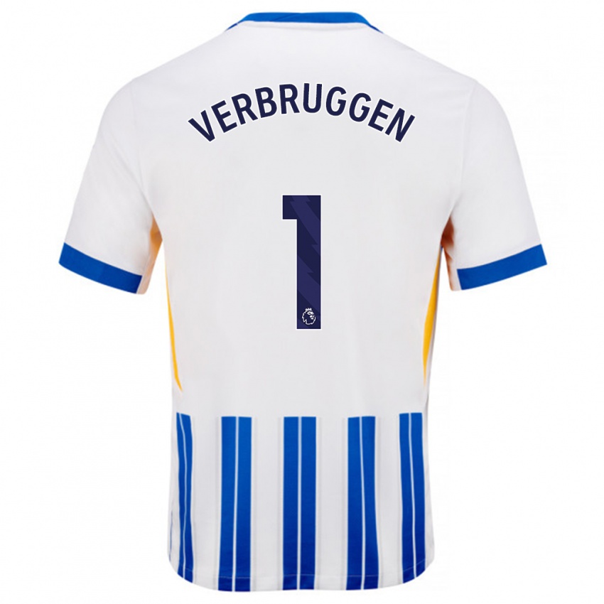 Kinder Bart Verbruggen #1 Weiß Blaue Nadelstreifen Heimtrikot Trikot 2024/25 T-Shirt