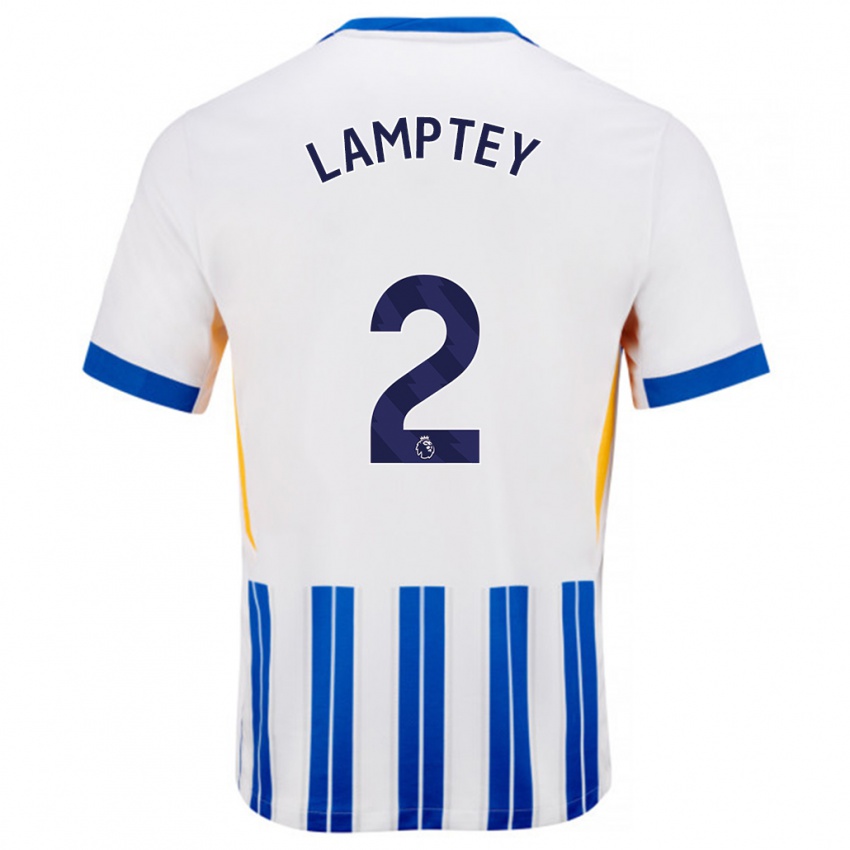 Kinder Tariq Lamptey #2 Weiß Blaue Nadelstreifen Heimtrikot Trikot 2024/25 T-Shirt