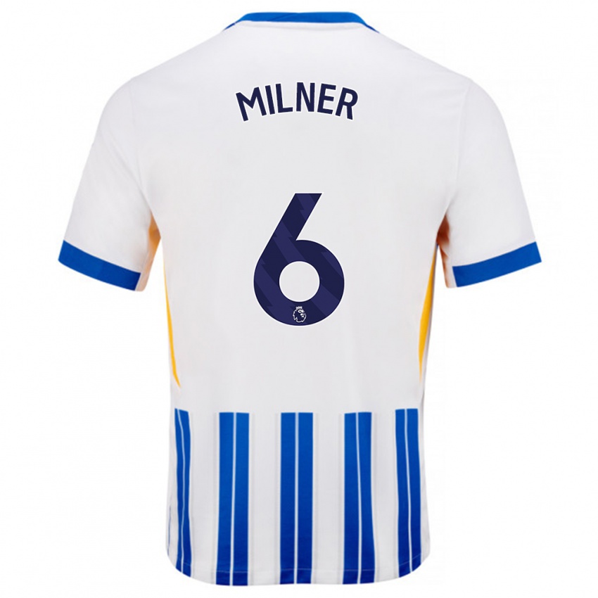 Kinder James Milner #6 Weiß Blaue Nadelstreifen Heimtrikot Trikot 2024/25 T-Shirt