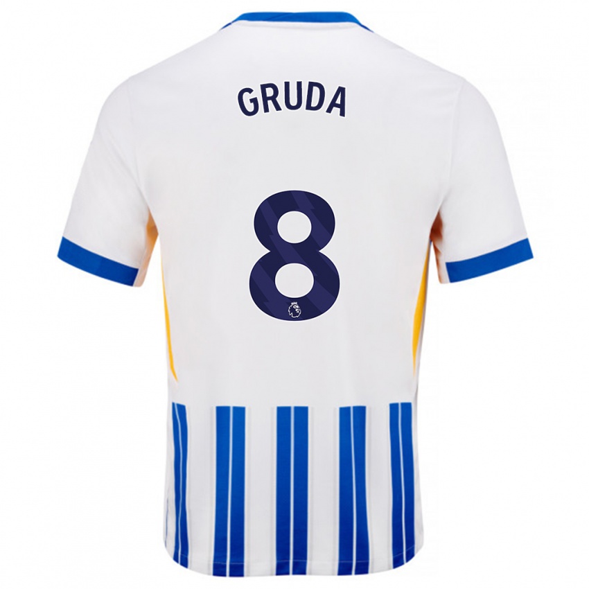 Kinder Brajan Gruda #8 Weiß Blaue Nadelstreifen Heimtrikot Trikot 2024/25 T-Shirt