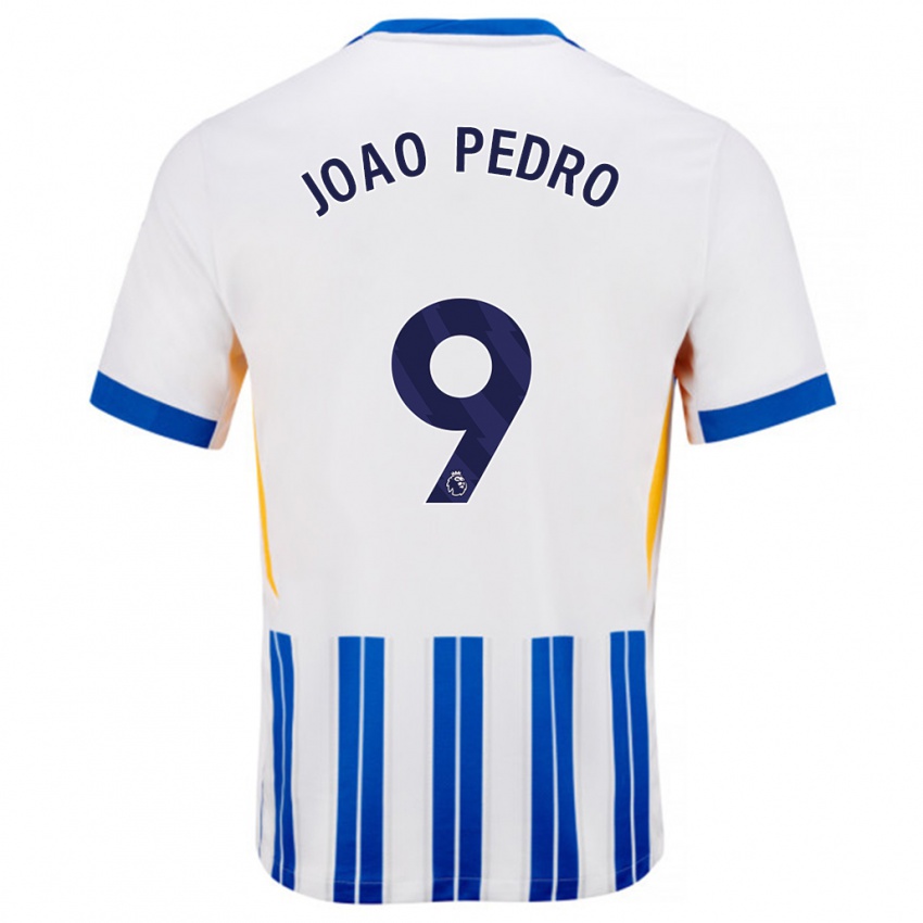 Kinder João Pedro #9 Weiß Blaue Nadelstreifen Heimtrikot Trikot 2024/25 T-Shirt