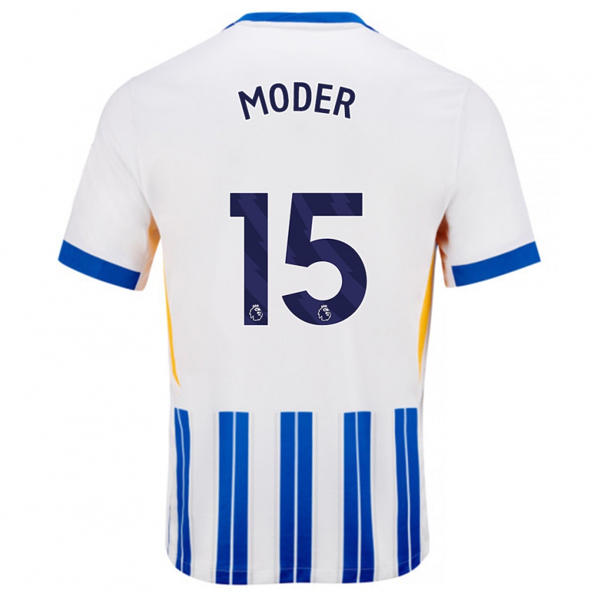 Kinder Jakub Moder #15 Weiß Blaue Nadelstreifen Heimtrikot Trikot 2024/25 T-Shirt