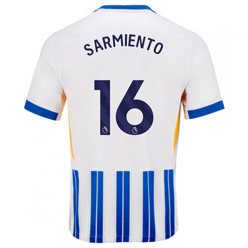 Kinder Jeremy Sarmiento #16 Weiß Blaue Nadelstreifen Heimtrikot Trikot 2024/25 T-Shirt