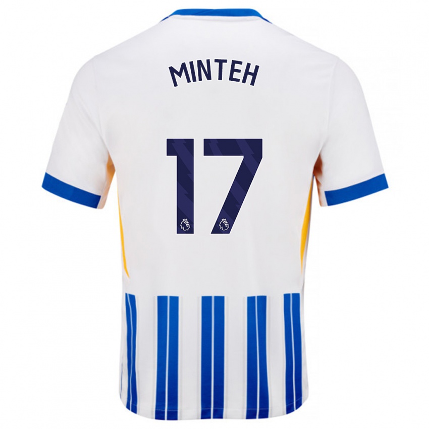 Kinder Yankuba Minteh #17 Weiß Blaue Nadelstreifen Heimtrikot Trikot 2024/25 T-Shirt