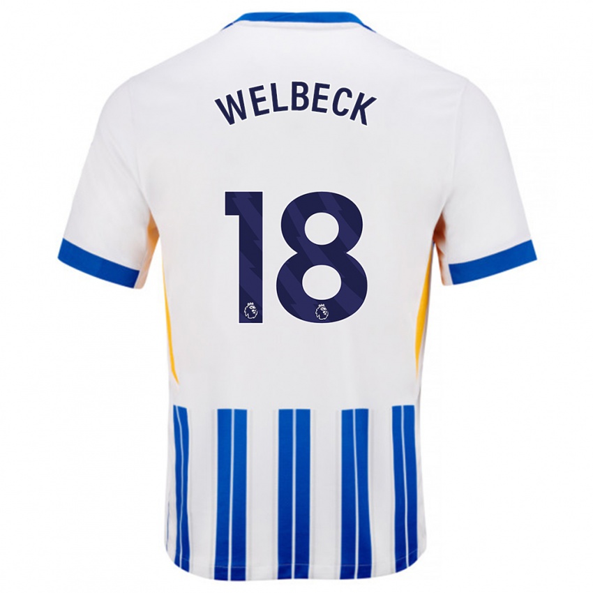 Kinder Danny Welbeck #18 Weiß Blaue Nadelstreifen Heimtrikot Trikot 2024/25 T-Shirt