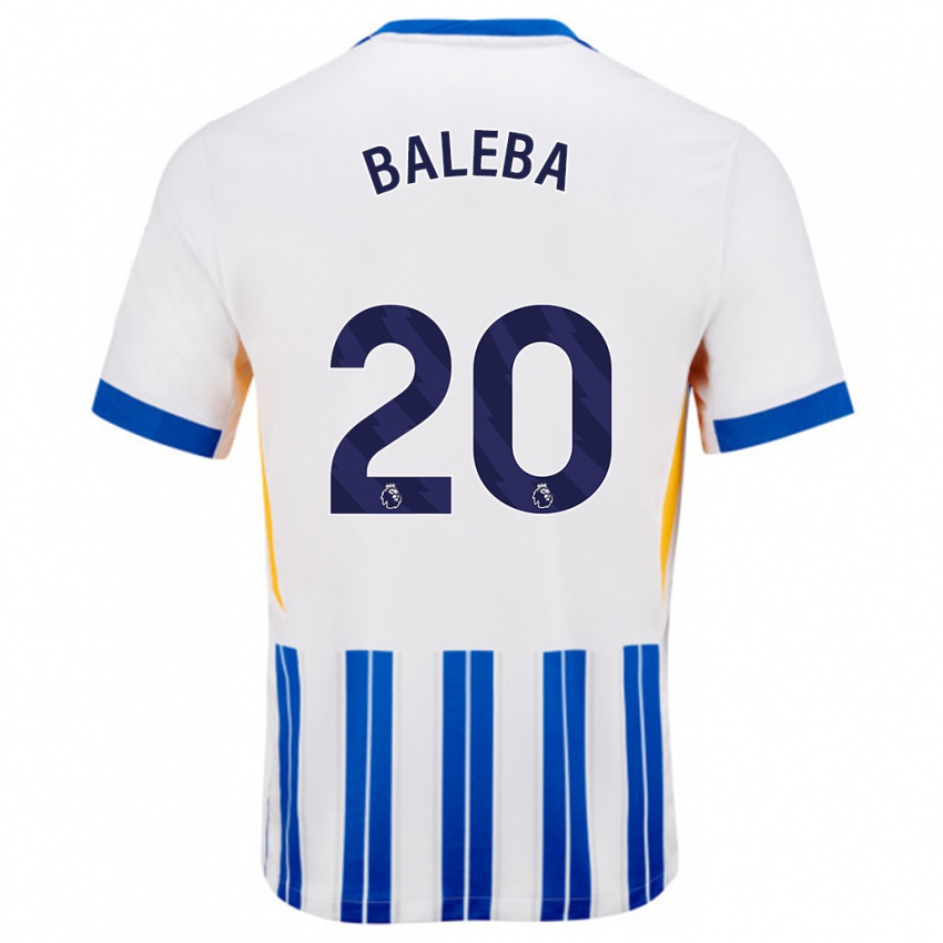 Kinder Carlos Baleba #20 Weiß Blaue Nadelstreifen Heimtrikot Trikot 2024/25 T-Shirt