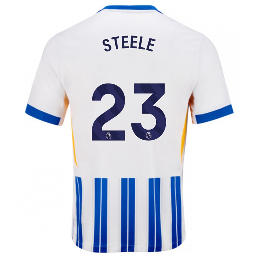 Kinder Jason Steele #23 Weiß Blaue Nadelstreifen Heimtrikot Trikot 2024/25 T-Shirt