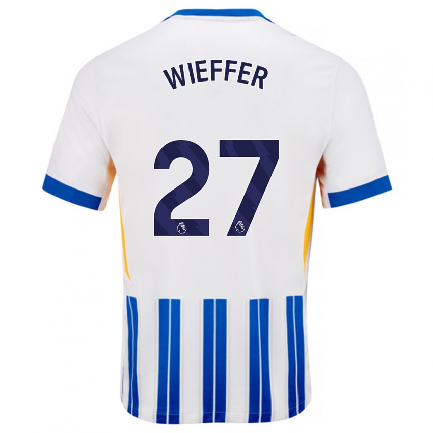 Kinder Mats Wieffer #27 Weiß Blaue Nadelstreifen Heimtrikot Trikot 2024/25 T-Shirt