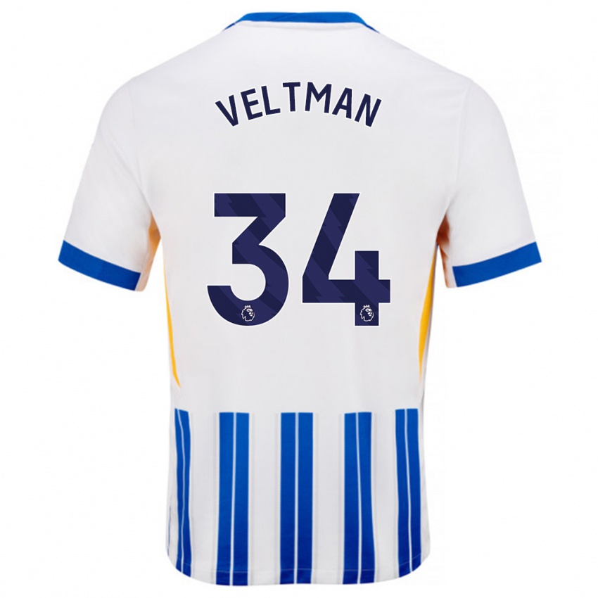 Kinder Joël Veltman #34 Weiß Blaue Nadelstreifen Heimtrikot Trikot 2024/25 T-Shirt