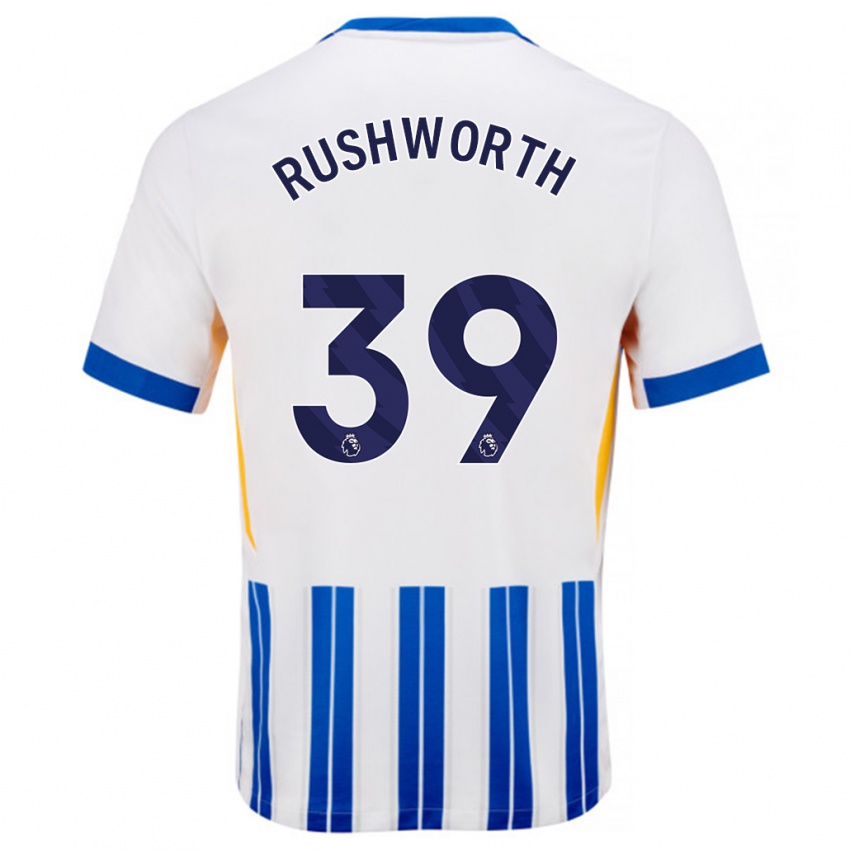 Kinder Carl Rushworth #39 Weiß Blaue Nadelstreifen Heimtrikot Trikot 2024/25 T-Shirt