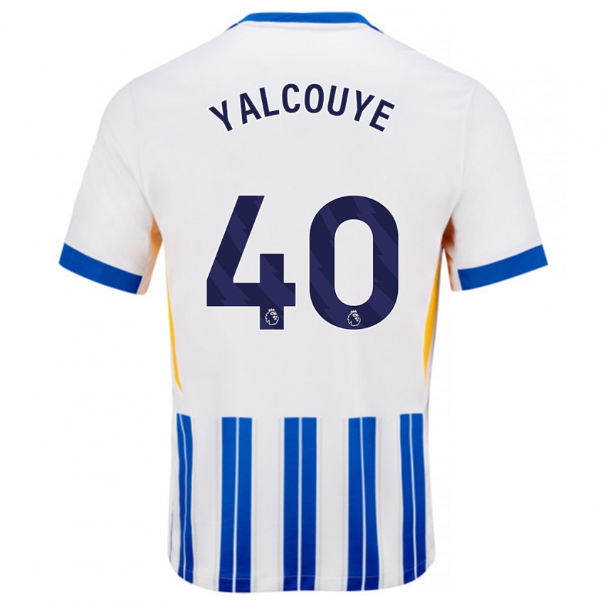 Kinder Malick Junior Yalcouyé #40 Weiß Blaue Nadelstreifen Heimtrikot Trikot 2024/25 T-Shirt