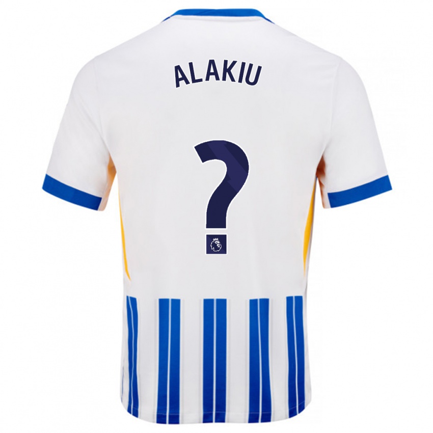 Kinder Isaiah Alakiu #0 Weiß Blaue Nadelstreifen Heimtrikot Trikot 2024/25 T-Shirt