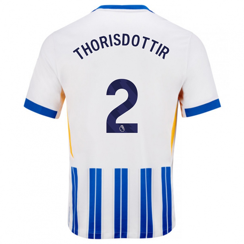 Kinder Maria Thorisdottir #2 Weiß Blaue Nadelstreifen Heimtrikot Trikot 2024/25 T-Shirt