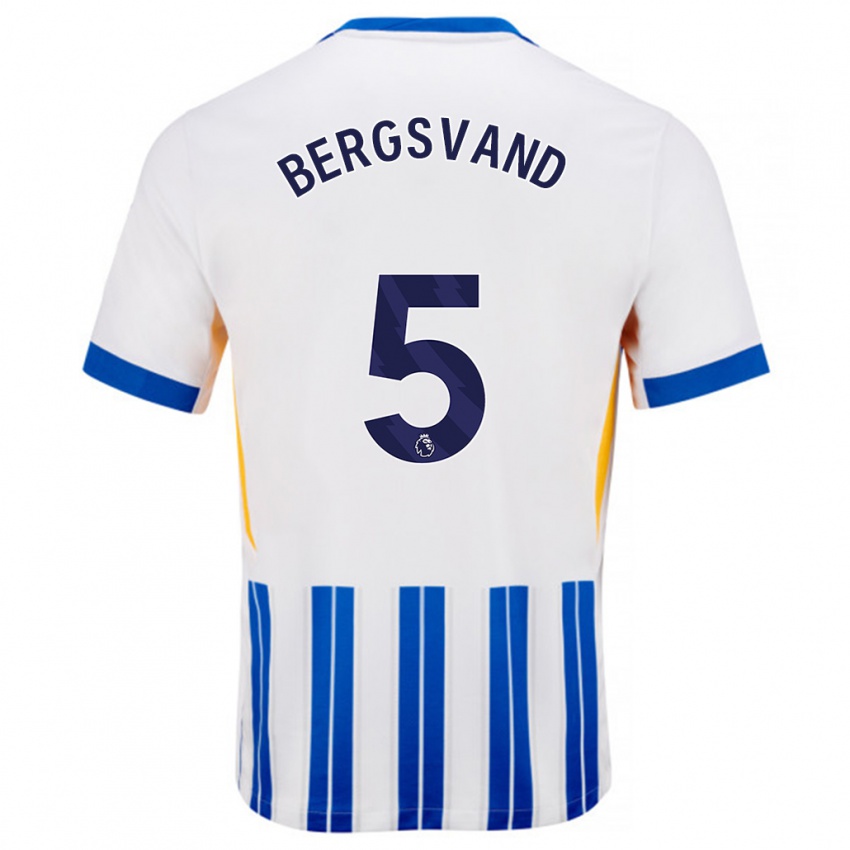 Kinder Guro Bergsvand #5 Weiß Blaue Nadelstreifen Heimtrikot Trikot 2024/25 T-Shirt