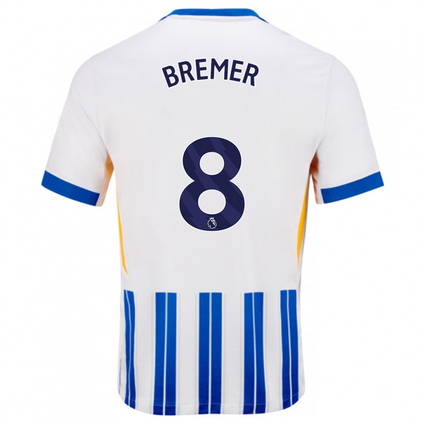 Kinder Pauline Bremer #8 Weiß Blaue Nadelstreifen Heimtrikot Trikot 2024/25 T-Shirt