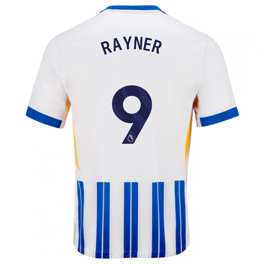 Kinder Rebecca Rayner #9 Weiß Blaue Nadelstreifen Heimtrikot Trikot 2024/25 T-Shirt