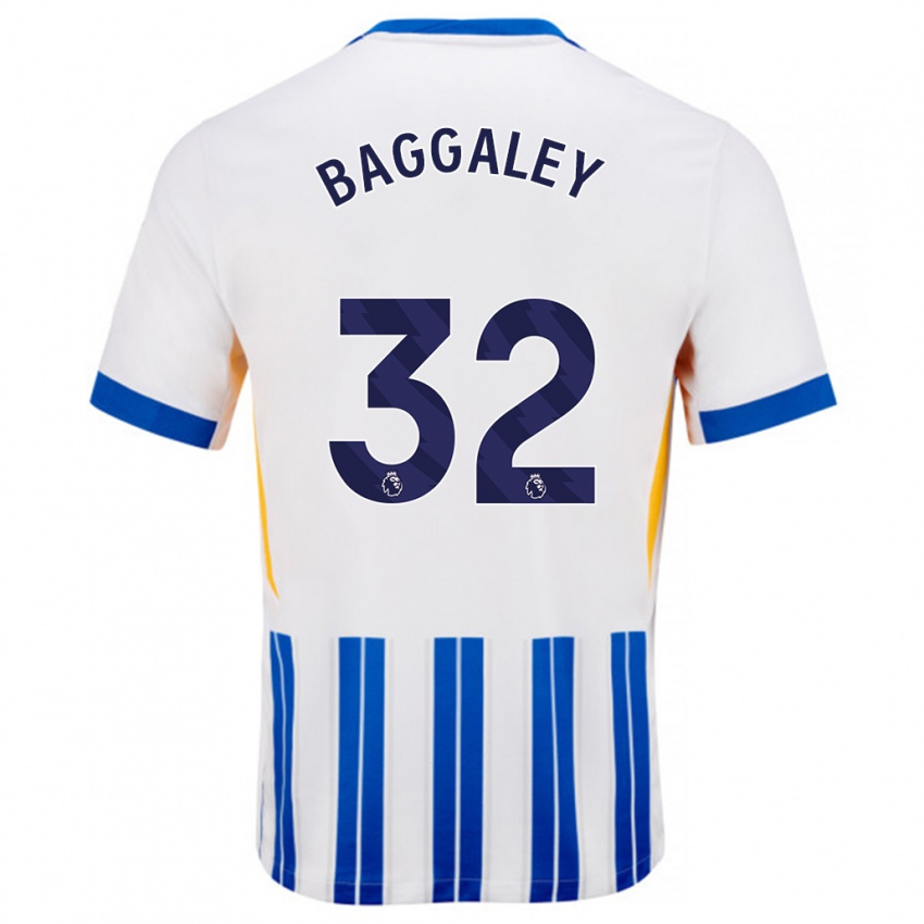 Kinder Sophie Baggaley #32 Weiß Blaue Nadelstreifen Heimtrikot Trikot 2024/25 T-Shirt