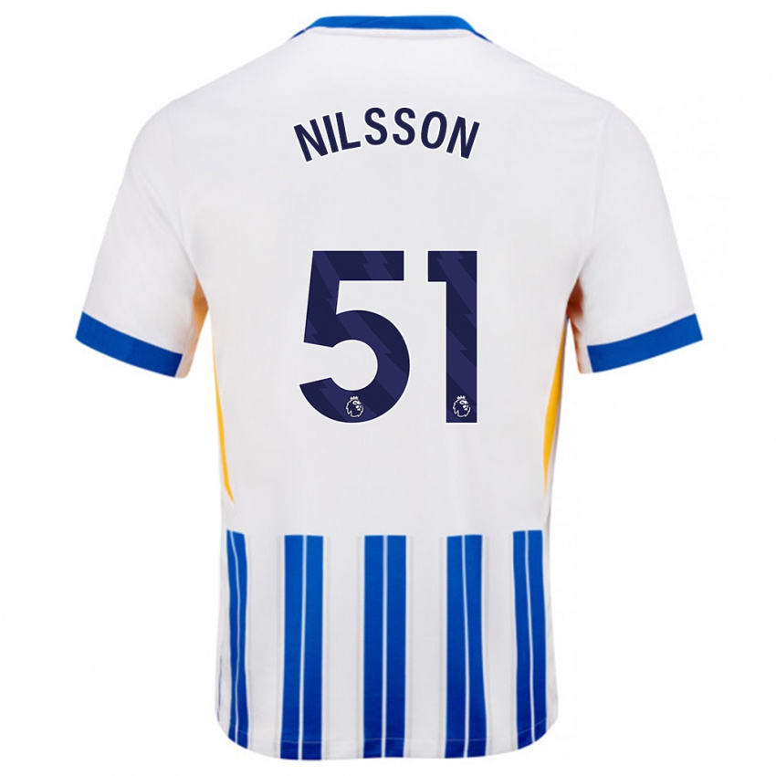 Kinder Casper Nilsson #51 Weiß Blaue Nadelstreifen Heimtrikot Trikot 2024/25 T-Shirt