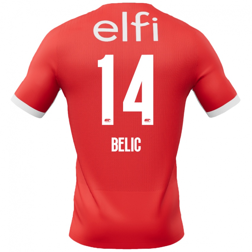 Kinder Kristijan Belic #14 Rot Weiß Heimtrikot Trikot 2024/25 T-Shirt