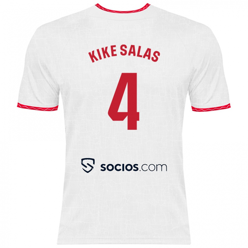 Kinder Kike Salas #4 Weiß Rot Heimtrikot Trikot 2024/25 T-Shirt