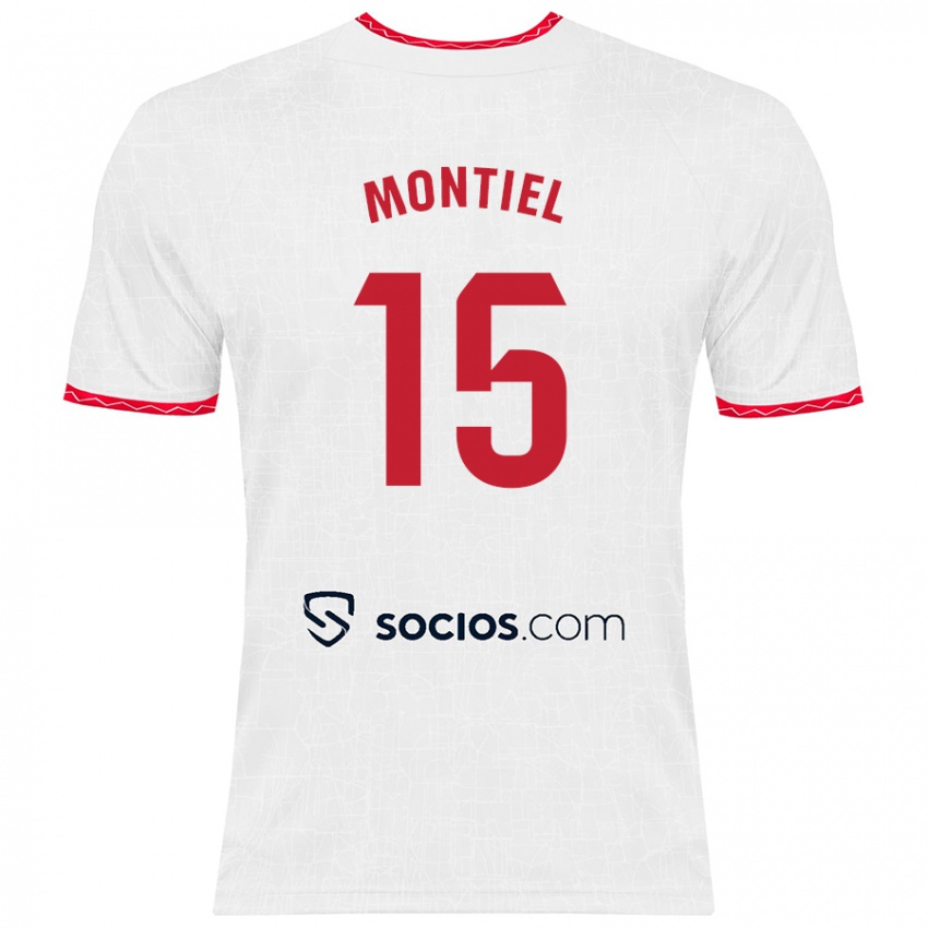 Kinder Gonzalo Montiel #15 Weiß Rot Heimtrikot Trikot 2024/25 T-Shirt