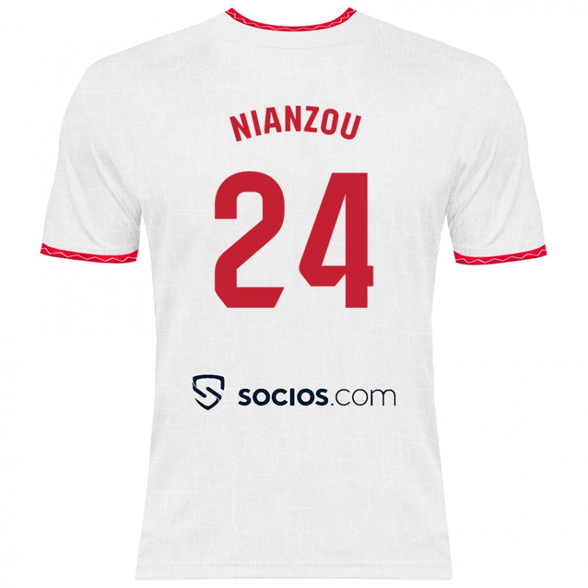 Kinder Tanguy Nianzou #24 Weiß Rot Heimtrikot Trikot 2024/25 T-Shirt