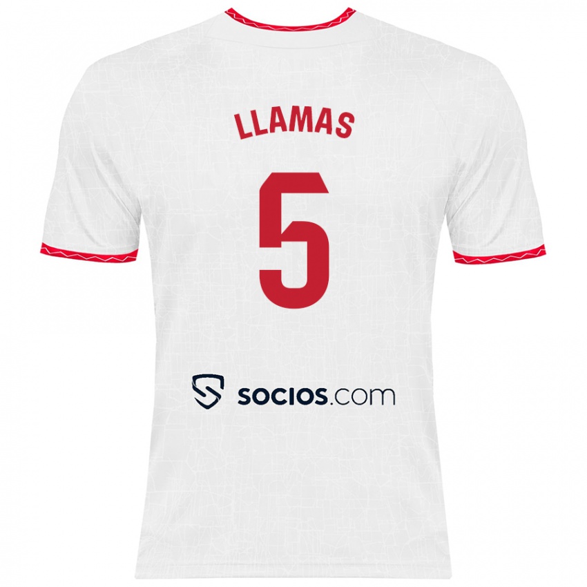 Kinder Eva Llamas Hernández #5 Weiß Rot Heimtrikot Trikot 2024/25 T-Shirt