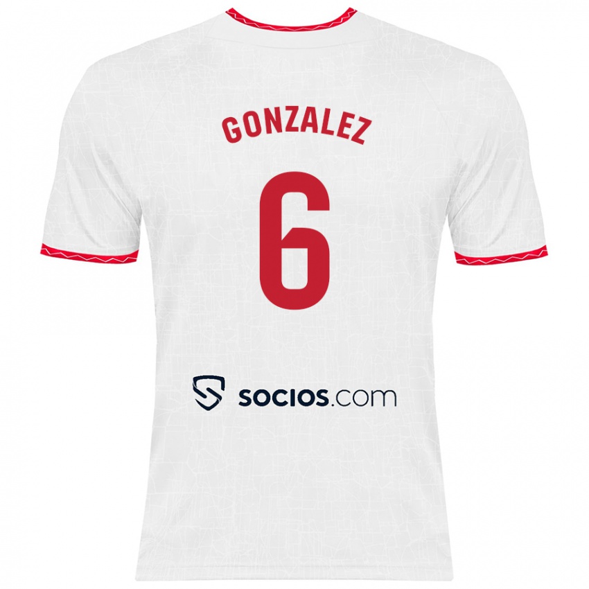 Kinder Pamela González #6 Weiß Rot Heimtrikot Trikot 2024/25 T-Shirt