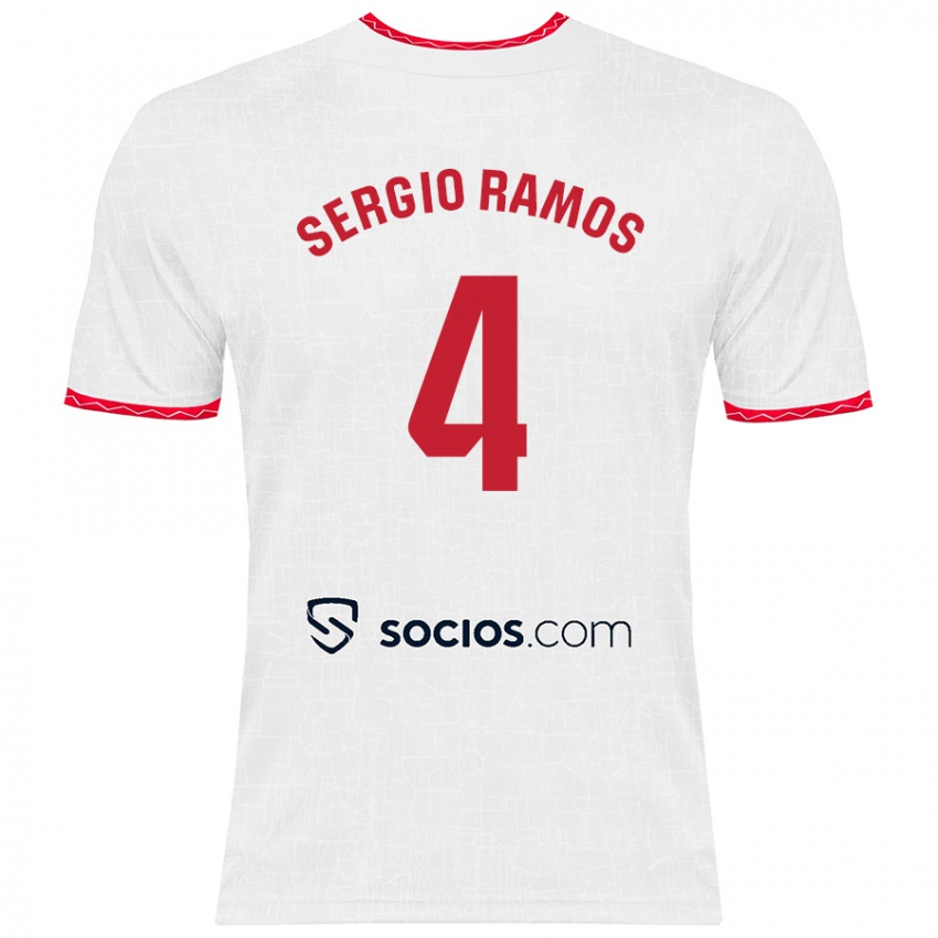 Kinder Sergio Ramos #4 Weiß Rot Heimtrikot Trikot 2024/25 T-Shirt