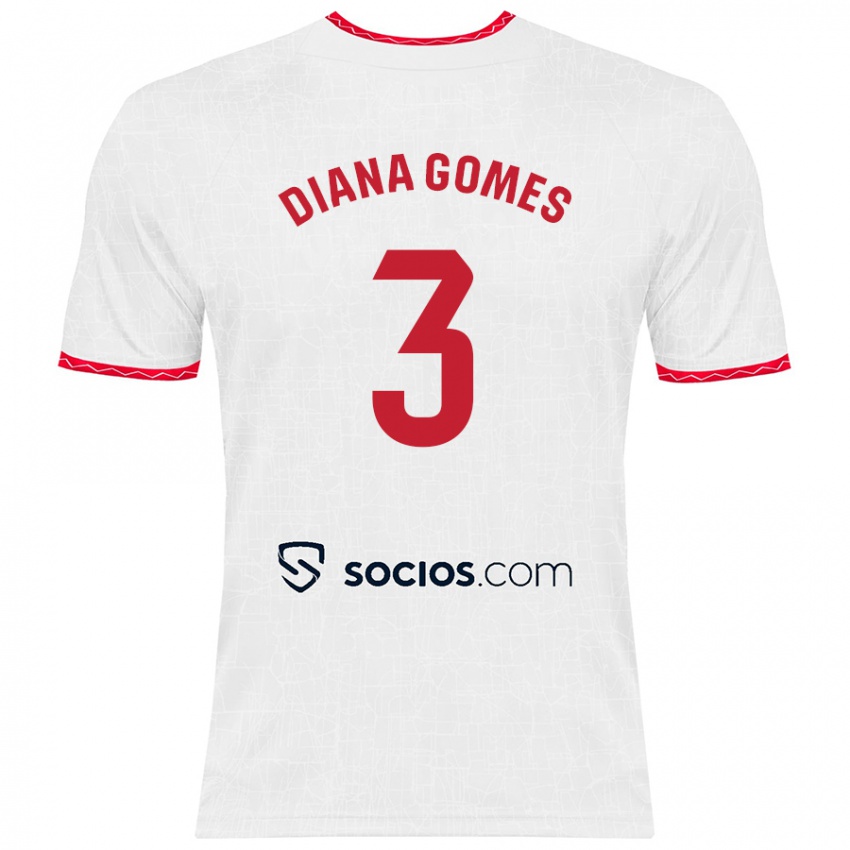 Kinder Diana Catarina Ribeiro Gomes #3 Weiß Rot Heimtrikot Trikot 2024/25 T-Shirt