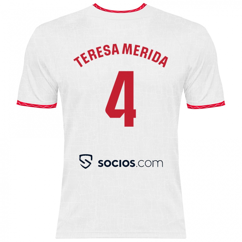 Kinder Teresa Merida #4 Weiß Rot Heimtrikot Trikot 2024/25 T-Shirt