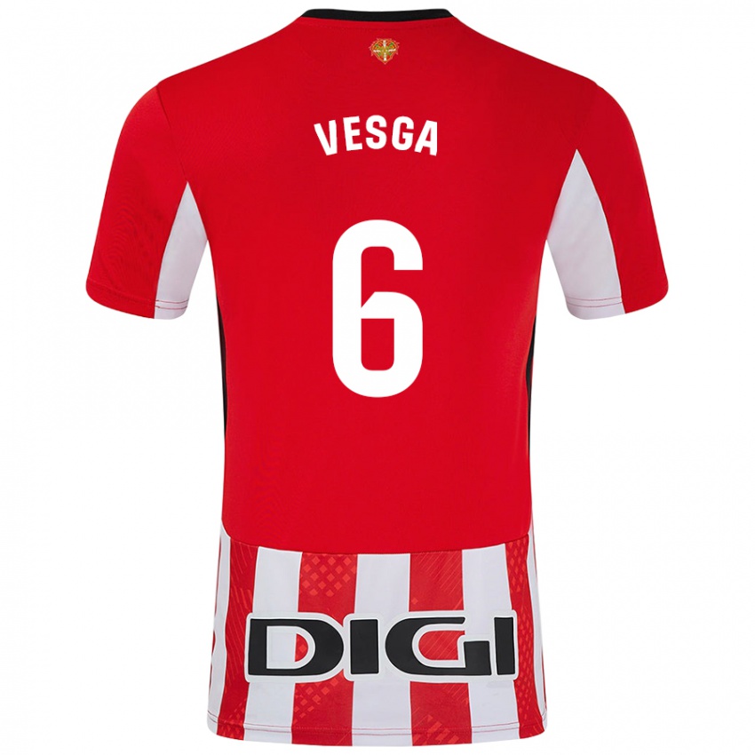 Kinder Mikel Vesga #6 Rot Weiß Heimtrikot Trikot 2024/25 T-Shirt