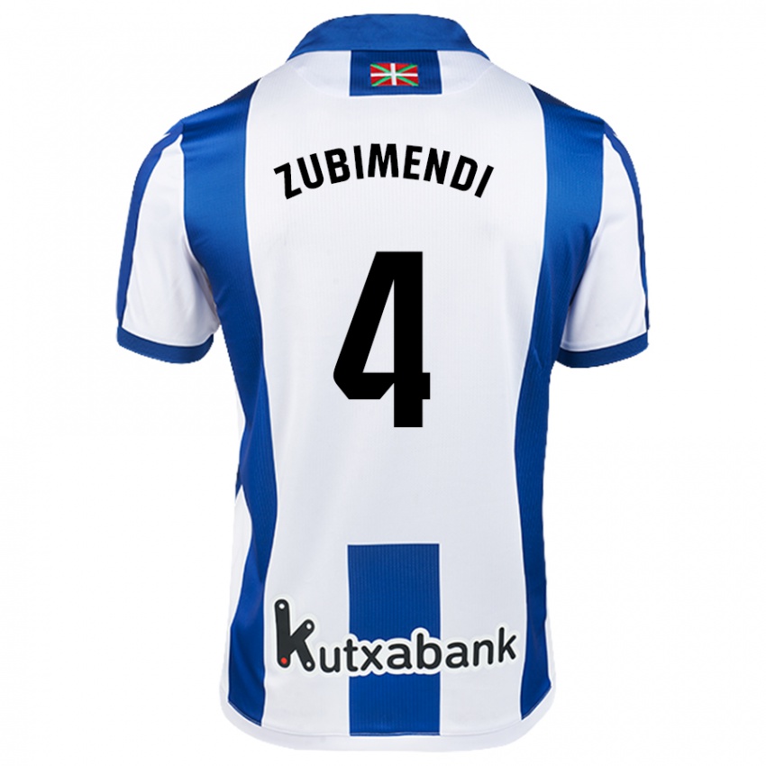 Kinder Martín Zubimendi #4 Weiß Blau Heimtrikot Trikot 2024/25 T-Shirt